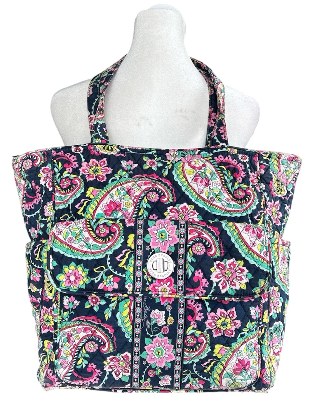 Vera Bradley Quilted Tote Bag Petal Paisley Print Pink/Green/Navy/Yellow OS